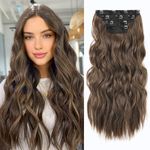 REECHO Hair Extensions, 4PCS Clip in Hair Extensions HE001 Natural Soft Synthetic Hairpieces for Women, Ginger Brown