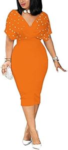 qfmqkpi One Piece Dress for Women Summer Pearls Samll Waist Tea Length Slim Fit Work Dress Orange S