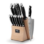 Damascus Kitchen Knife Set 15pcs,Chef Damascus Knives Set 67 Layers VG10 Damascus Steel, Japanese Professional Kitchen Sharp Knife Set Damascus with Wood Knife Block