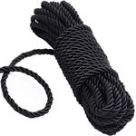 KuTi Kai All Purpose Rope 8 mm 10M - 32 Feet Length Strong Multifunctional Soft 100% Nylon Rope Natural Twisted Durable Long Ropes(Black)