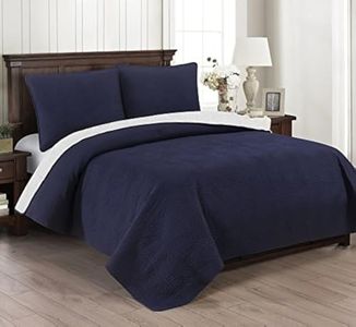 Brielle Wave Reversible Quilt Set, Full/Queen, Navy/White