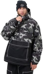 SNOWVERB Mens Baggy Snow Insulated Jacket Winter Waterproof Big Cargo Pocket Windproof Snowboarding Jacket with Hood (US, Alpha, X-Large, Regular, Regular, Camo/Black)