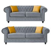 Sofas and More Hilton Chesterfield style Grey French Velvet fabric 3+2 Seater sofa set (3+2 Seater)
