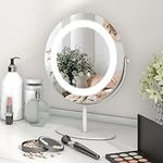 COSTWAY Hollywood Vanity Mirror with Lights, 3-Color Dimmable LED Lighted Tabletop Makeup Mirror with 360° Rotation, Smart Control Touch and Memory Function, Round Dressing Table Mirror, 250mm Diam