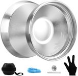 YOYOSTUDIO Bi Metal Yoyo S03 Silver, Professional Unresponsive Yoyo for Adults, Pro Yoyo for Kids 8-12, Trick Yoyo Professional with Responsive Yoyo Bearing Kit, Yo-Yo Strings, Yoyos Case, Glove