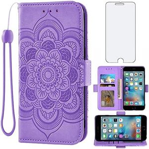 Asuwish Compatible with iPhone 6plus 6splus 6/6s Plus Wallet Case and Glass Screen Protector Flip Card Holder Cell Phone Cover for iPhone6 6+ iPhone6s 6s+ i 6P 6a S Six iPhone6splus Women Men Purple