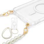 Aporia - Compatible with MagSafe Clear Case with Built-in Golden Hooks for iPhone 14 Plus with Two Pearl Straps | Long Crossbody + Short Wristlet Straps (iPhone 14 Plus)