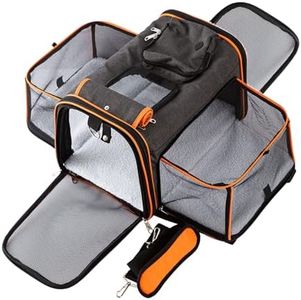 Petinstinct 17"x11"x11" Expandable Pet Carrier for Cats and Dogs up to 15 Lbs, TSA Airline Approved, Alloy Accessory, Soft Sided Cat Carrier with Removable Wool Mat, Collapsible Travel Carrier for Cat