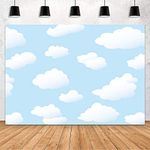 MEHOFOND Blue Sky Backdrop Cloud Cartoon Birthday Party Decoration Backdrop for Boy Kids World Travel Aviator Step and Repeat Dessert Baby Shower Photography Background Banner Studio Photo Props 7x5ft