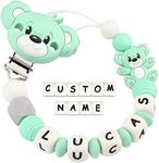 Dummy Clips Personalised Name for Boys Girls Soother Chain Teddy Bear Customized Pacifier Holder(Green)