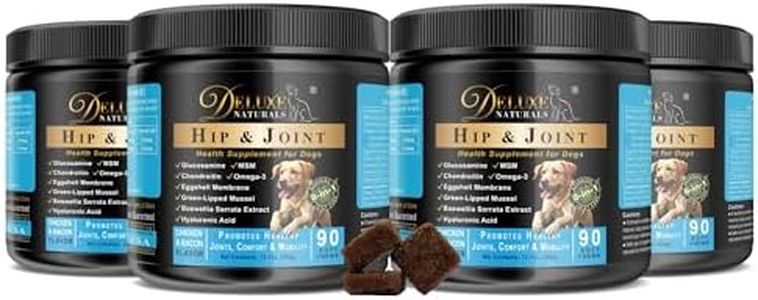 Deluxe Naturals Hip and Joint Soft Chews for Dogs – 360 Count (Pack of 4 x 90) – Joint Supplement with Glucosamine, MSM, Chondroitin, Omega-3 – Large Value Pack – Chicken & Bacon Flavor