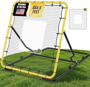 Suteck 4x4.5 ft Baseball Rebounder Net - 2-Net, 3-Angle Adjustable Baseball Bounce Back Net for Multi-Sport Trainer, Ultra-Durable Pitchback for Solo Practice, Storage Bag for Easy Travel, Yellow