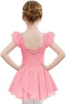 Zaclotre Dance Leotard for Girls Scoop Neckline Flutter Sleeve Ballet Skirted Leotards Toddler 4-5T, Dark Pink