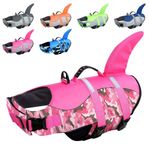 CITÉTOILE Dog Shark Life Jackets for Small Medium Large Dog, Dog Buoyancy Aid with Handle & Reflective, Pet Life Vest Doggie Floating Aids for Swimming at the Pool, Beach, Boating, Pink Camo, L