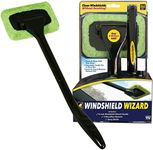 Windshield Wizard Tool, AS-SEEN-ON-TV, Windshields Without Reaching, Microfiber Window Cleaning Device w/Extra Bonnet & Spray Bottle, Long Detachable 16” Handle, Fits in Glovebox, Black