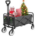 Folding Wagon, Collapsible Wagon Garden Cart Heavy Duty with All-Terrain Wheels, Outdoor Utility Foldable Beach Wagon for Camping Shopping Sports (1 Year Warranty)