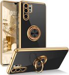 DOMAVER Huawei P30 Pro Case with 360° Ring Holder, Shockproof Slim Kickstand Magnetic Support Car Mount Women Men Non-Slip Protective Phone Cover for Huawei P30 Pro 6.47", Black/Gold