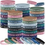 Minatee 60 Pcs Religious Silicone Bracelets Christian Scripture Bracelets Bulk Rubber Bible Verses Wristbands Scripture Inspirational Belief Wristbands Motivational Bracelets, 5.84*1.2 centimeters,