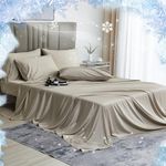 David's Home 6PCS Cooling 100% Rayon Derived from Bamboo Sheets Set King Size, 16" Deep Pocket 2.5cm Wider Elastic, Luxury Silky Breathable for Hot Sleeper,Breathable Smooth Soft, Light Taupe