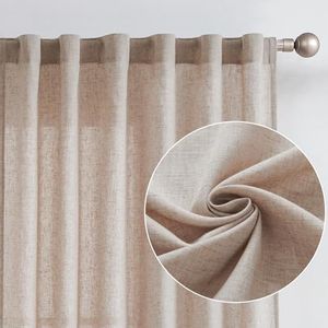 JINCHAN Linen Curtains for Living Room Farmhouse Rod Pocket Back Tab Light Filtering Window Drapes for Bedroom Curtains Taupe 2 Panels,Each W127cm X D229cm