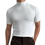 Generic Mens Mock Turtleneck Shirts Muscle Shirts for Men Short Sleeve Lightweight Golf Tees Slim Fit Stretch T Shirt Pullover, E1-white, Medium