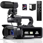 Camcorder 4K Video Camera HD Auto Focus 64MP 60FPS 18X Zoom Digital Vlogging Camera for YouTube 4.0" Touch Screen WiFi Webcam Video Camera with Lens Hood, Stabilizer, Microphone, 64G SD Card, Battery