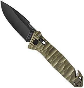 TB Outdoor - Couteau CAC® - Couteau Armée Française - Survie et Outdoor - Lame Lisse Anti-Corrosion - avec Coupe Sangle - Manche PA6 FV Kaki - Lame Utile 85 mm