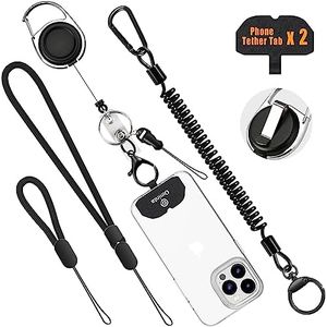 Ominia Theft and Drop Protection Phone Holder Set, Anti-Drop Travel Clip, Safety Retractable Phone Clip Lanyard with Universal Phone Tether Cord, Wrist and Finger Lanyard, Phone Tether Tabs, Zinc, No