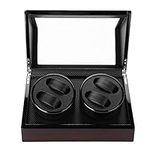 Salmue 4 Watch Winder Wristwatch Holder Storage Display Case Dual Watch Winder Box Display Watch with Quiet Motor( Red+Black)