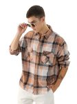 The Souled Store Plaid: Mocha Bisque Long Sleeve Collared Neck Button Down Cotton Relaxed Fit Shirts for Men and Boys - Classic Comfort for Everyday Wear