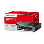 MERCUSYS 5-Port Gigabit Desktop Ethernet Switch with 4-Port PoE+, PoE Power Budget 65W, compatible with 802.3af/at PDs, Power management, metal case, Plug & Play, No Configuration Required (MS105GP)