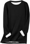 Flygo Women's Winter Warm Sherpa Lined Fleece Crewneck Sweatshirt Pullover Loungewear Tunic Tops(Black-L)