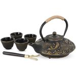 Mokshith Tea Set Tea Kettle Japanese Style Beautiful Cast Iron Teapot Set with 4 Cups Set and 1 Lid Holder,26oz Teapot with Infuser for Stove Top Safe (MO -03)