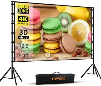Beamer Leinwand mit Stand, Towond 150 Zoll tragbare Indoor Sitzungen Outdoor Partei Beamer Leinwand, faltenfrei 16:9 HD Faltbare Projektion Leinwand mit Tragetasche für Hinterhof Theater Nächte