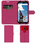 ACM Strap Leather Flip Case Compatible with Motorola Nexus 6 Mobile Front & Back Cover Pink