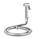 Plantex Pure Brass D-Shape Health Faucet Set for Bathroom/Hand Gun for Toilet with 1-Meter Flexible Hose Pipe and Clamp/Jet Spray for Toilet/Faucet for Toilet/Health Faucet-(Chrome Finish)