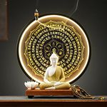 Houlu Yellow Buddha Statue and Circle LED Table Lamp, Ceramic Buddha Statue for Home Décor