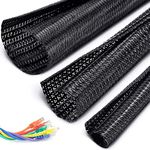 Black Cable Sleeve, 30Ft PET Braided Wire Cord Cover, 1/5, 1/2, 3/4 Inch Expandable Bulk Cables Sleeving, Wire Protector Tubing, Wire Management Automotive Wire Loom Mesh for Electrical Wires Conceal