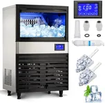 Pioneerworks Commercial Ice Maker Machine 110lbs/24H, Under Counter Ice Machine Self Cleaning with 27lbs Storage, LCD Panel and Blue Light, Stainless Steel Ice Maker for Restaurant/Home/Bars/Coffee