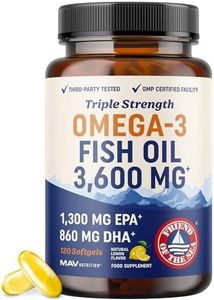 Omega-3 Fish Oil Supplement 3600 mg | EPA & DHA | Best Source of Omega 3 | Ultimate Brain, Heart, and Joint Support for Men & Women | Non GMO Burpless Lemon Softgel Capsules 2000mg Plus (120 Pills)