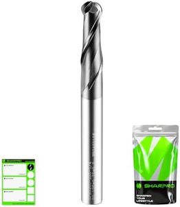 SHARPRO Carbide Ball Nose End Mill 2 Flute 1/4 Inch SHK. and Cutting Dia. 3D Carving, High-Speed and Deep Cutting, AlCrN Coated, Apply for Alloy Steel, Stainless Steel and Various Cast Iron.