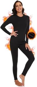 YADIFEN Thermal Underwear Set for Women, Fleece Lined Warm Long Johns Base Layer Set Ultra Soft Top and Bottom Winter Clothes Black