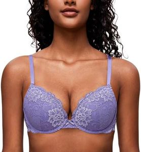 Deyllo Women’s Push Up Lace Bra Comfort Padded Underwire Bra Lift Up Add One Cup(Iris,32D)