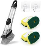 Soap Dispensing Dish Brush Set, Kitchen Brush with 4 Brush Replacement Heads, 2 Adhesive Hooks, Dish Wand Scrub Brush for Dishes Sink Pot Pan Cleaning