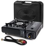 SHINESTAR Dual Fuel Portable Gas Stove for Propane & Butane, Camping Stove with Single Burner, Propane Adapter Hose and Carrying Case Included, 7800BTUs