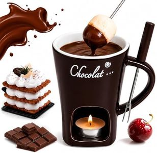 2027 Upgraded Chocolate Fondue Mug Set, 130ml Ceramic Chocolate Melting Cup Mug with Forks for Cheese & Chocolate Dipping, Perfect Fondue Pot Set for Christmas, Black
