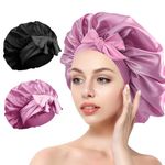 Silk Satin Hair Bonnet for Sleeping - 2PCS Silk Sleep Bonnets for Women Curly Hair, Soft Breathable Satin Bonnet with Tie Band Hair Wrap Cap for Sleeping (Set A)