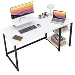 GreenForest Computer Desk with Monitor Stand,140cm White Desk with Reversible Storage Shelves Modern PC Gaming Home Office Desk,White