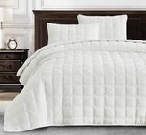 Chezmoi Collection Piers Cream White Velvet Quilt Oversized King Set, 3-Piece Plush Distressed Velvet Bedding All Season Lightweight Comforter - Brushed Microfiber Reverse with Double Square Stitch