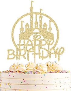 AHAORAY Castle Birthday Cake Topper - Gold Glitter Castle Theme Birthday Party Cake Decoration Supply - Princess Prince Happy Birthday Cake Topper - Birthday Party Photo Prop